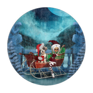 Planche À Découper Petit chiot et elfe de Noël