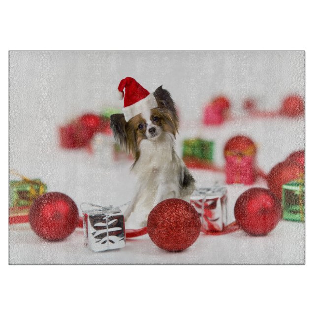 Planche À Découper Petit Papillon Chien Noël Santa Hat (Devant)