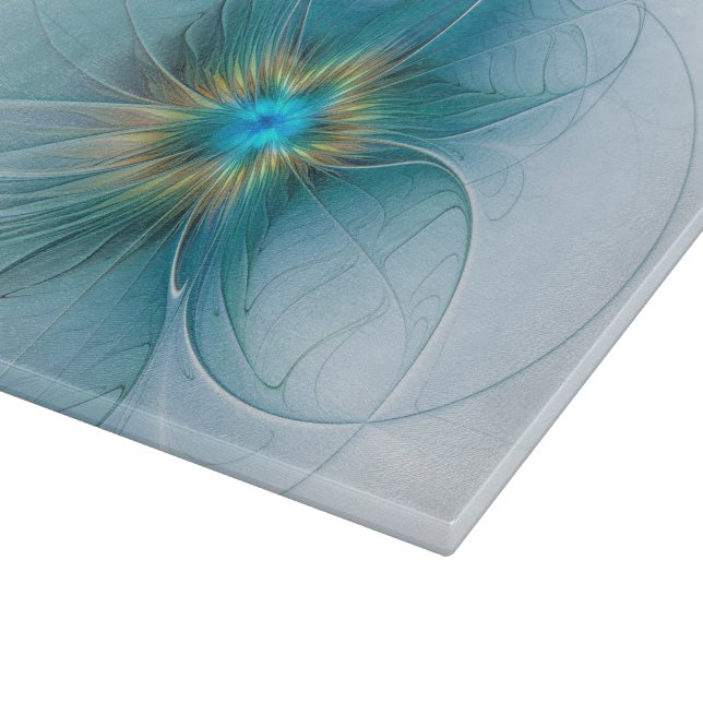 Planche À Découper Petite Beauté Moderne Bleu Or Fractal Art Flower (Coin)