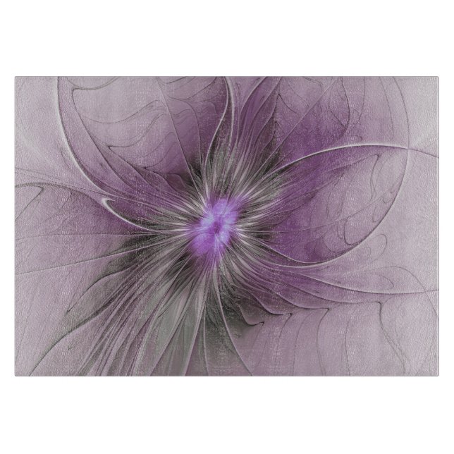 Planche À Découper Petite Beauté Moderne Gris Mauve Art Fractal Fleur (Devant)