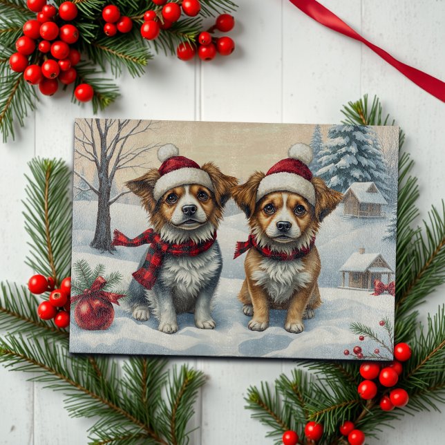 Planche À Découper Petits chiens en hiver avant l'arrivée et l'hiver  (Créateur téléchargé)