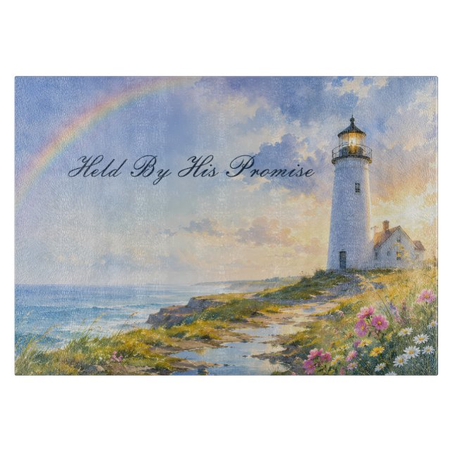 Planche À Découper Phare Arc-en-Ciel Aquarelle Côtière (Devant)