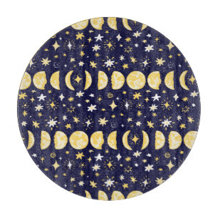 Planche À Découper Phases Lune Étoiles Arrière - plan Vintage