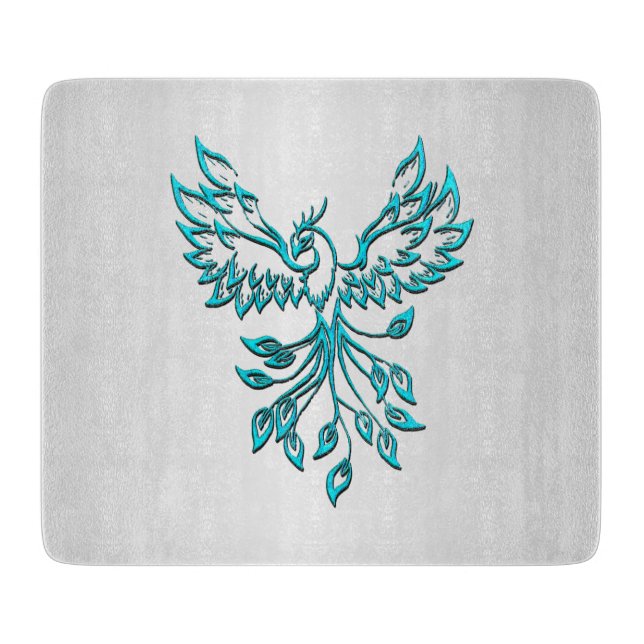 Planche À Découper Phoenix bleu turquoise se lève sur l'argent (Devant)