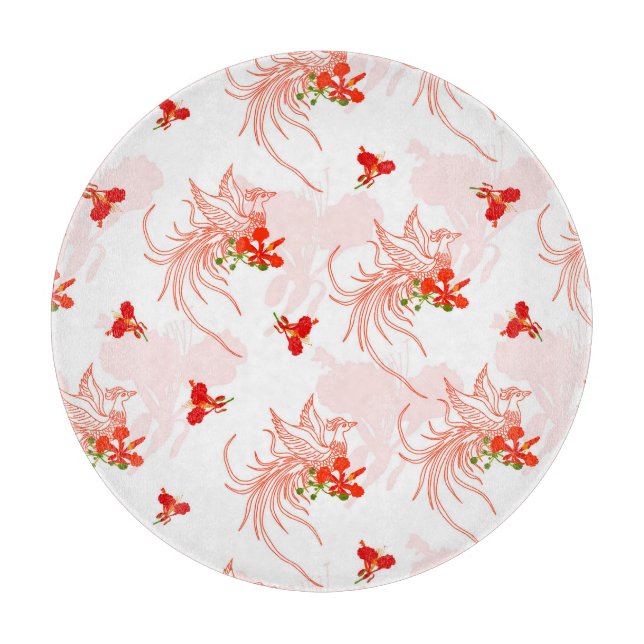 Planche À Découper Phoenix Oiseau Et Phoenix Fleur Motif Sans Faille (Devant)