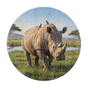 Planche À Découper Photo de rhinocéros massif parcourant les plaines