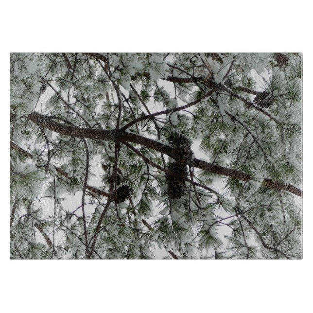 Planche À Découper Photo hivernale sous le pin couvert de neige (Devant)