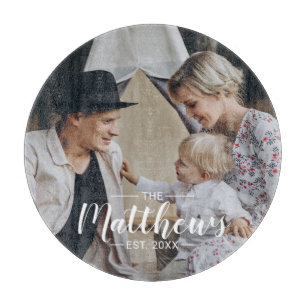 Planche À Découper Photo personnalisée avec nom de famille et année d