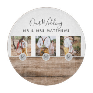 Planche À Découper Photo Rustic Collage Monogram NEWLYWEDS WEDDING