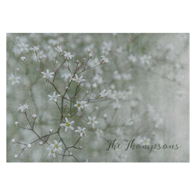 Planche À Découper Photographie de Fleur de Gypsophile avec Nom de Fa (Devant)