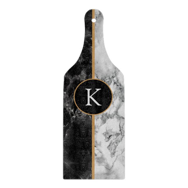 Planche À Découper Pierre noire et Marbre blanc - Ajouter une lettre  (Devant)