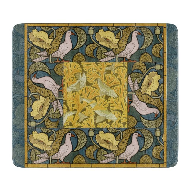 Planche À Découper Pigeon Bleu Poisson Jaune Art Nouveau (Devant)