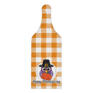 Planche À Découper Pilgrim owl on Orange Plaid - Happy Thanksgiving