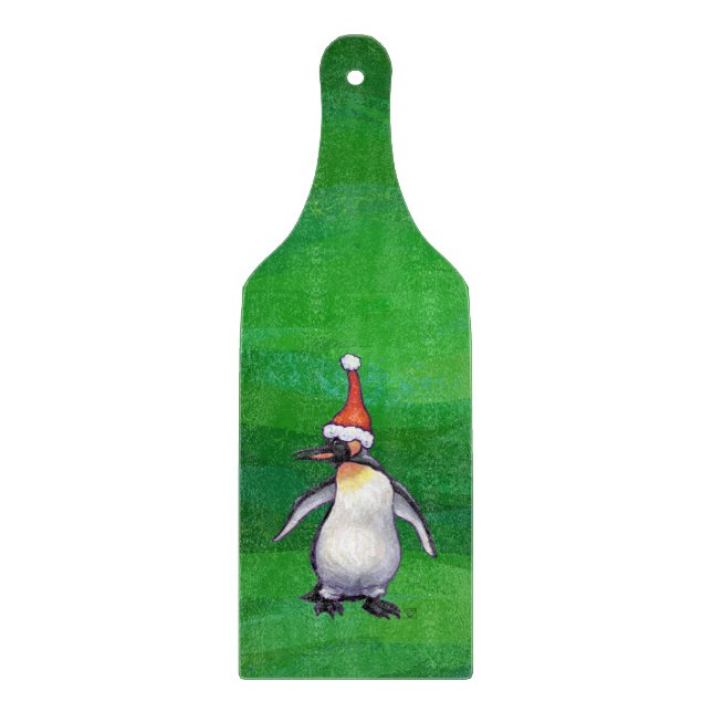 Planche À Découper Pingouin mignon à Santa Hat sur Vert (Devant)