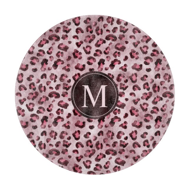 Planche À Découper Pink Leopard Animal Print With Faux Foil Monogram (Devant)