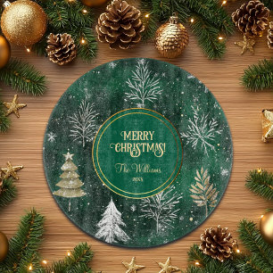 Planche À Découper Pins d'or Silver Snowflakes Hunter Green