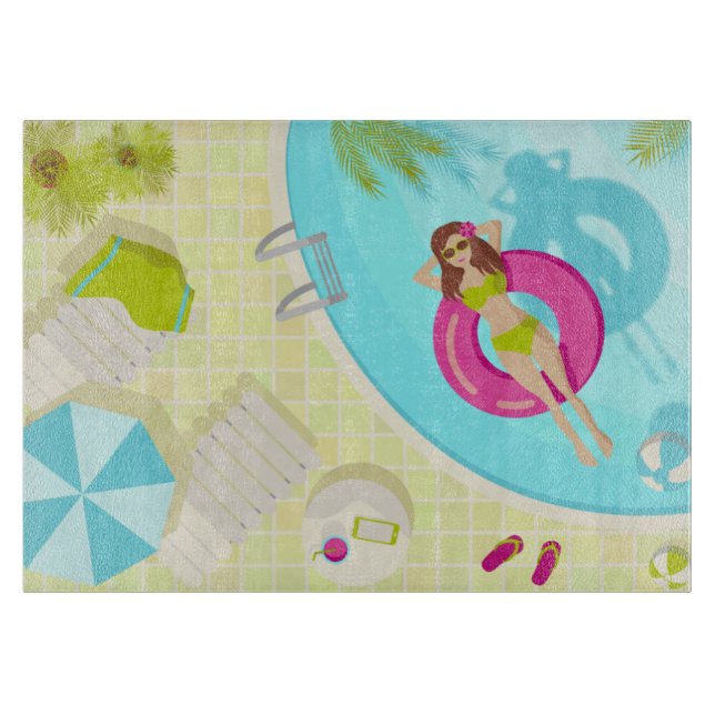 Planche À Découper Piscine fille en bikini plage d'été (Devant)