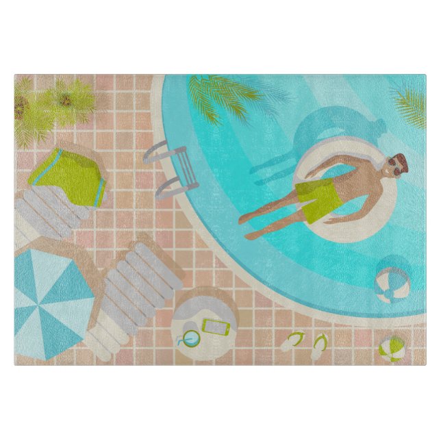 Planche À Découper Piscine mec sur la plage tropicale estivale vacanc (Devant)