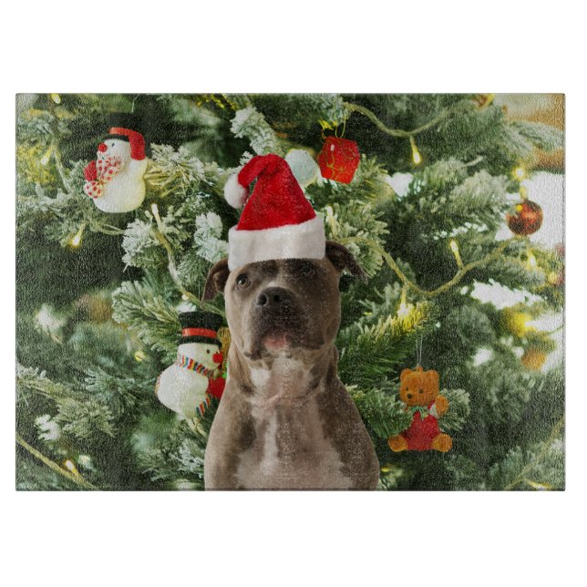 Planche À Découper Pitbull Chien Arbre de Noël Ornements Snowman (Devant)