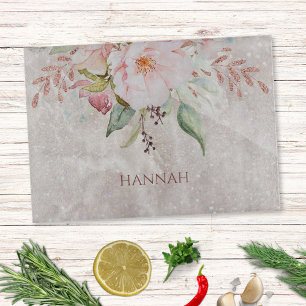 Planche À Découper Pivoine Fleur Rose Marbre Élégant