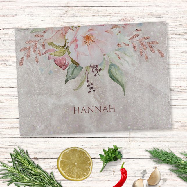 Planche À Découper Pivoine Fleur Rose Marbre Élégant (In situ)
