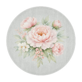 Planche À Découper Pivoine Pastel en Fleur, Botanique Aquarelle Douce