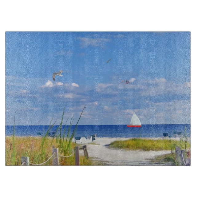 Planche À Découper Plage, bord de la mer, et oiseaux (Devant)