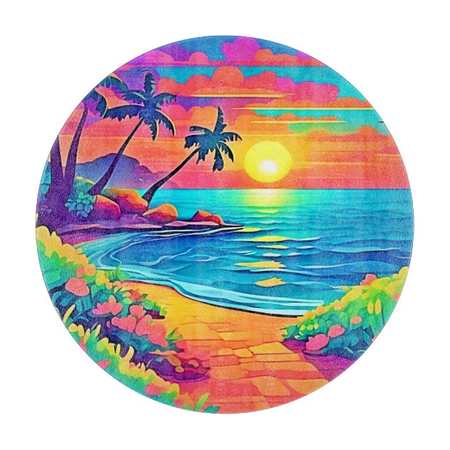 Planche À Découper Plage de coucher de soleil tropicale (Devant)