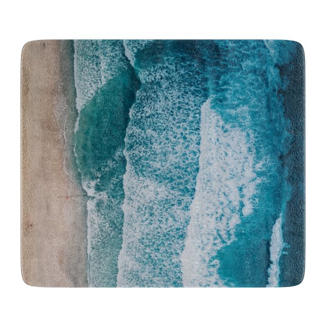 Planche À Découper Plage de sable des vagues de l'océan bleu (Devant)