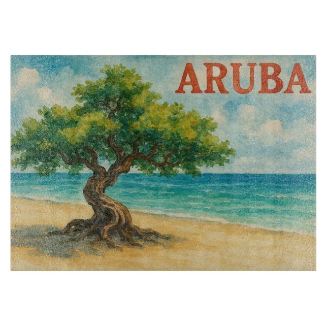 Planche À Découper Plage d'Eagle Aruba Divi Tree aquarelle (Devant)