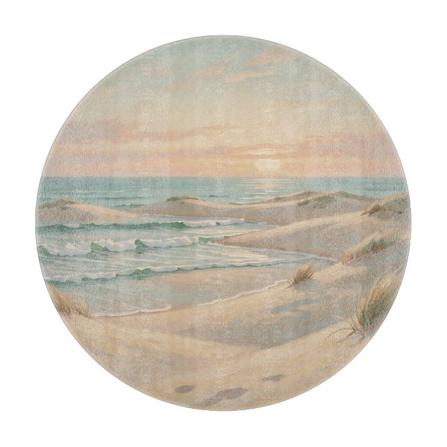 Planche À Découper Plage Tranquille Coucher de Soleil Dunes Vagues Oc (Devant)
