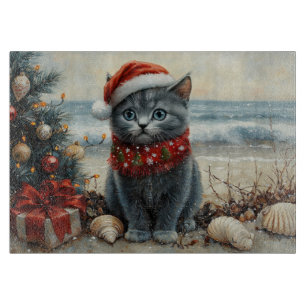 Planche À Découper Plage Vintage de Noël de chat bleu russe