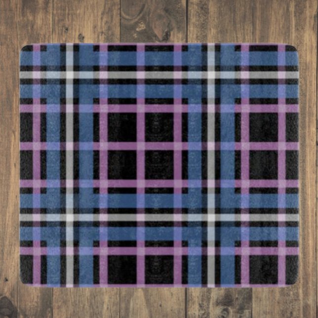 Planche À Découper Plaid Glass Cutting Board – Bold Blue & Lavender (Créateur téléchargé)