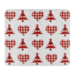 Planche À Découper Plaid Red Christmas Trees and Hearts Motif