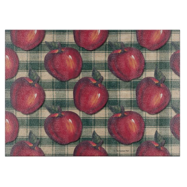 Planche À Découper Plaid vert de pommes rouges (Devant)