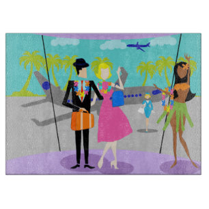 Planche À Découper Planche de découpe de vacances tropicales rétro