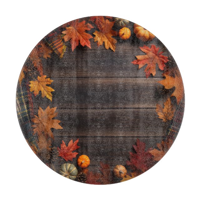 Planche À Découper PLANQUES EN BOIS Brown AVEC FEUILLES DE CHUTE (Devant)