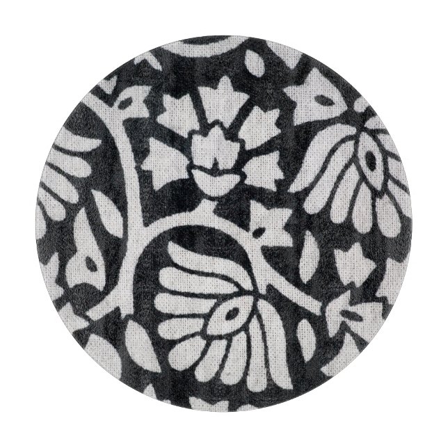Planche À Découper Plante, fleurs, nappe abstraite noir-blanc. (Devant)