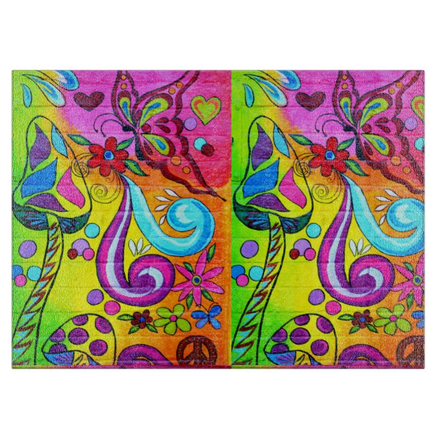 Planche À Découper plateau de coupe de champignons et papillons magiq (Devant)