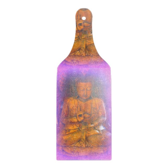 Planche À Découper plateau de coupe en verre violet aura buddha (Devant)