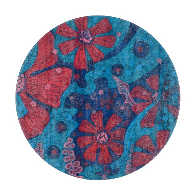 Planche À Découper Pluie estivale Fleurs d'Imaginaire bleu rose flora (Devant)