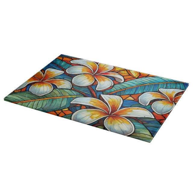 Planche À Découper Plumeria d'art en verre (Coin)