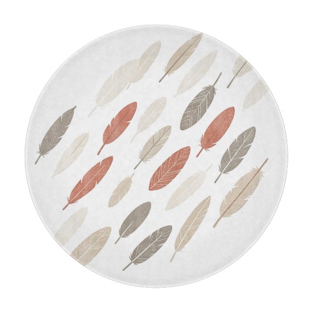 Planche À Découper Plumes Boho Rouille Taupe Motif Diagonal (Devant)