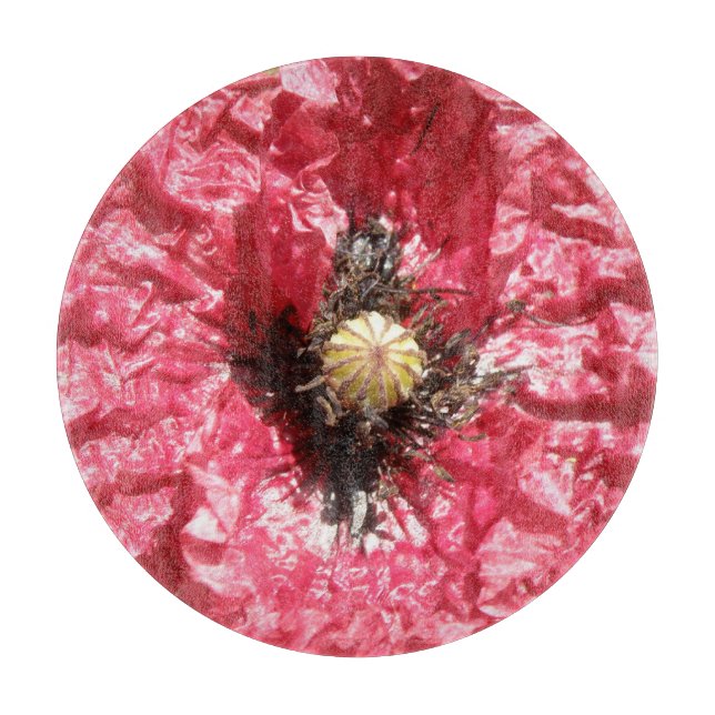 Planche À Découper Plutôt REd Pavot Fleur Macro Verre Découpe (Devant)