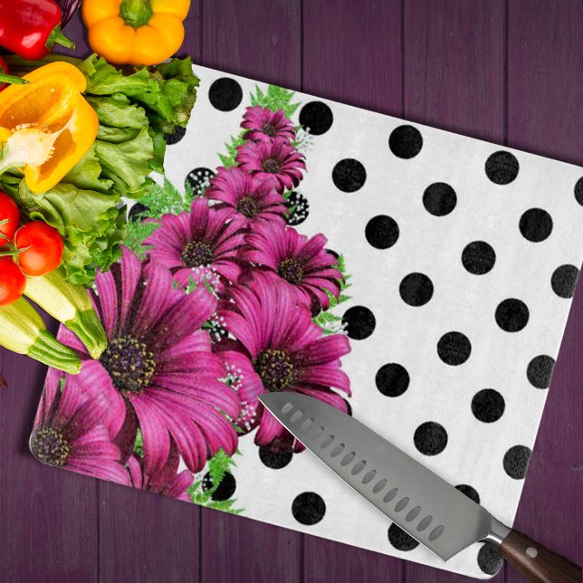 Planche À Découper Plutôt Rose Fleurs Polka Dot (Pretty Girly Pink Flowers Polka Dot Cutting Board by Looly Elzayat
)