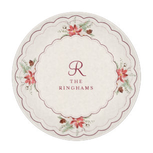 Planche À Découper Poinsettia de Noël Vintage Monogramme