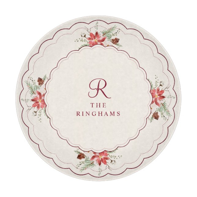Planche À Découper Poinsettia de Noël Vintage Monogramme (Devant)
