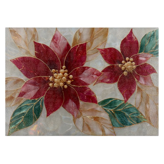 Planche À Découper Poinsettias Dorés – Noël Élégant (Devant)