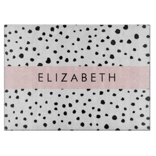 Planche À Découper Points dalmatiens, Spots, Noir et Blanc, Votre nom