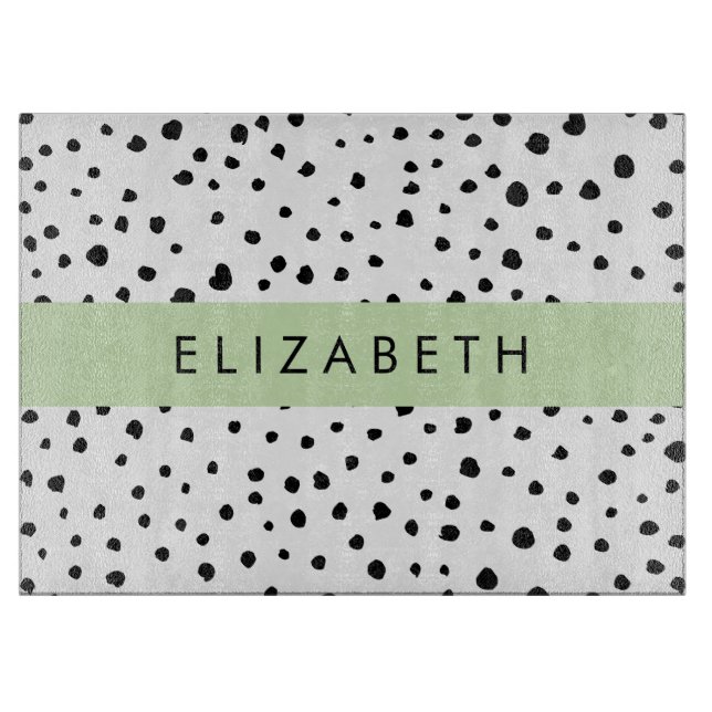 Planche À Découper Points dalmatiens, Spots, Noir et Blanc, Votre nom (Devant)
